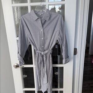 Classic Striped Blue Midi Shirt Dress